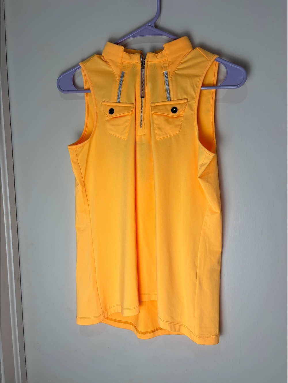 Jamie Sadock Women Small Neon Yellow Golf Polo Top Sleeveless Zip NWT